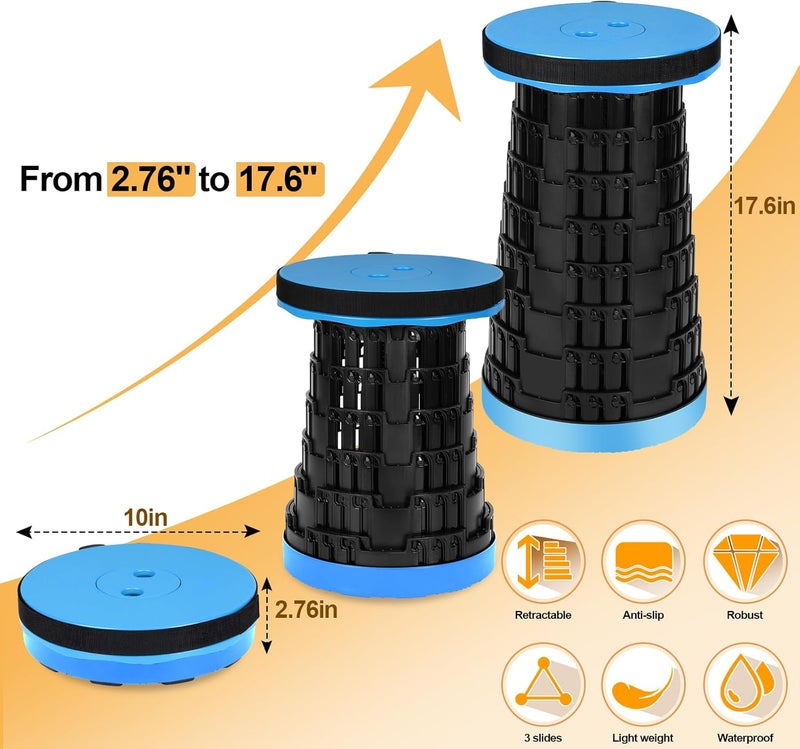 Fuairmee Collapsible Stool - Upgraded with 3 Slides Load Capacity 600lbs, Folding Camping Stool with 3-in-1 Carry Bag, Lightweight Sturdy Retractable Suitable for Camping Fishing Hiking BBQ (Blue) - Image 2